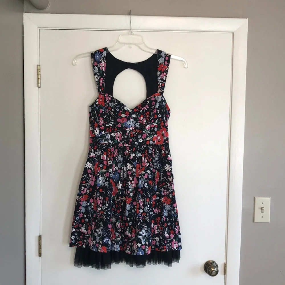 Free People dress, multi color floral print on black background, size 10 - Picture 1 of 15